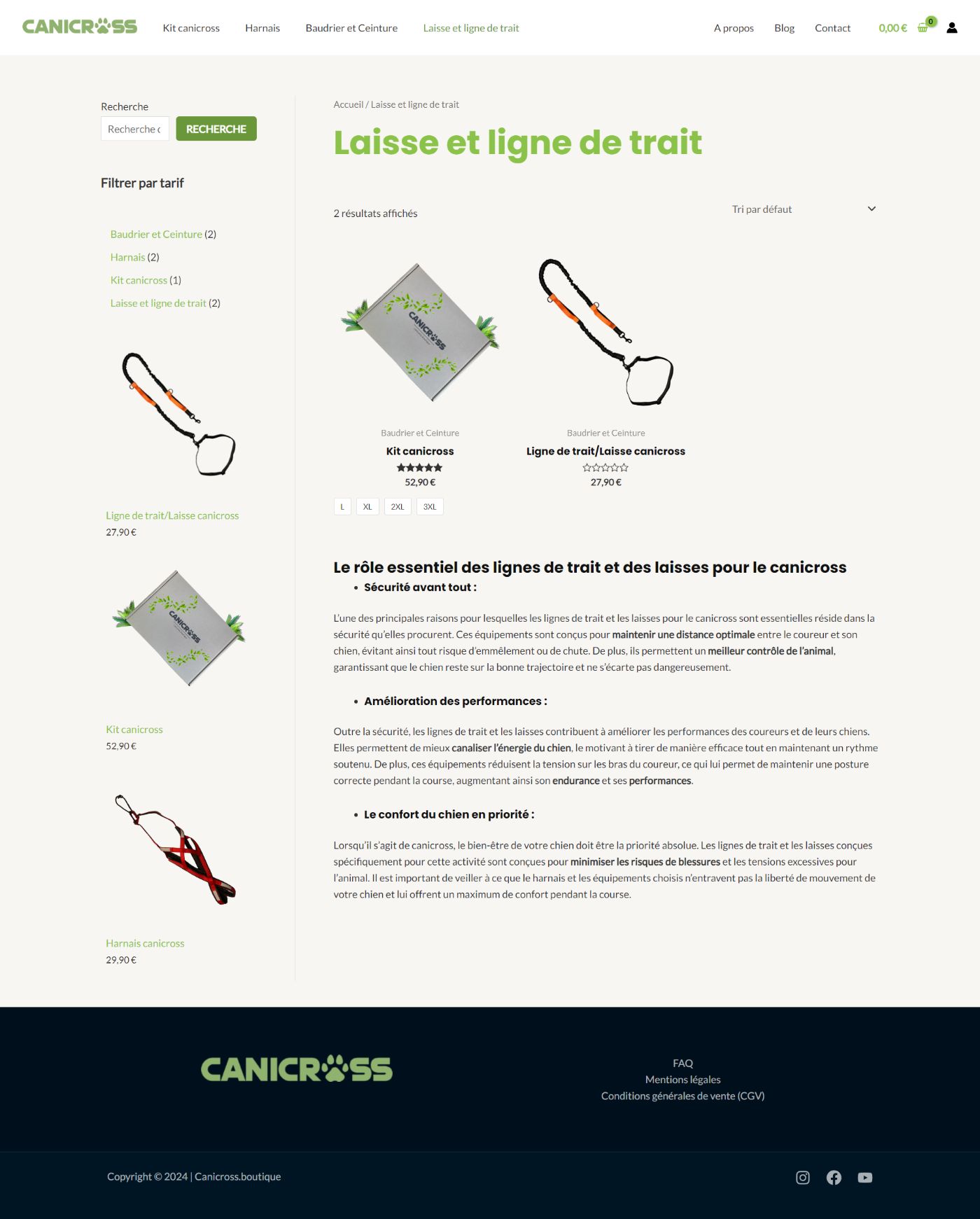 Page boutique de canicross.boutique