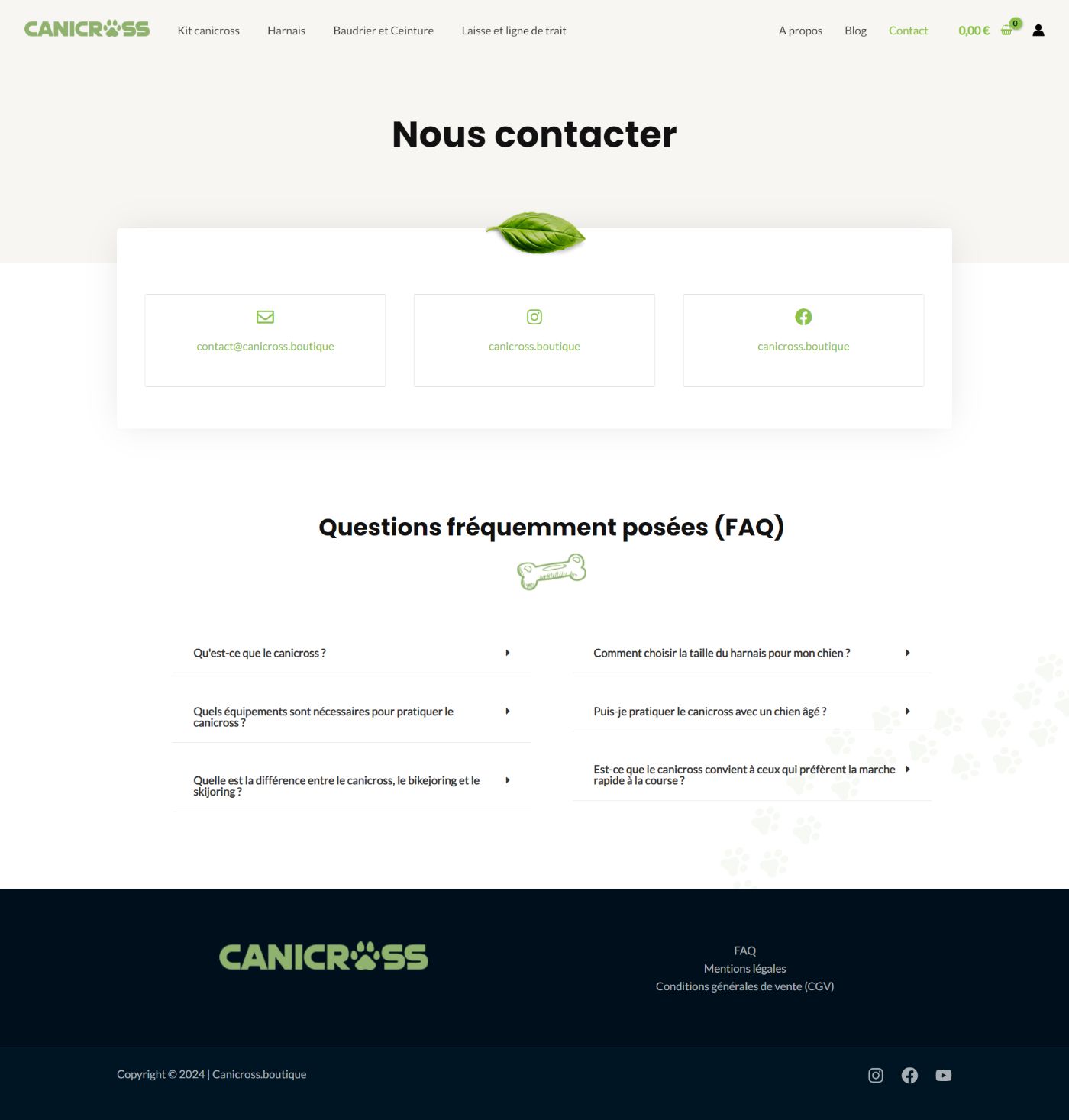 Page contact de canicross.boutique